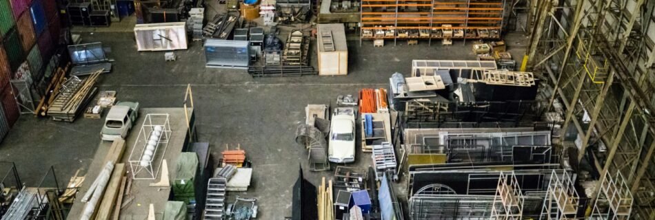 aerial photo of gray metal parts